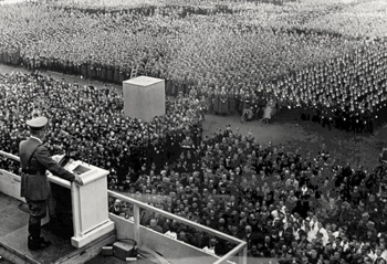 Hitler speakimg to a multitude